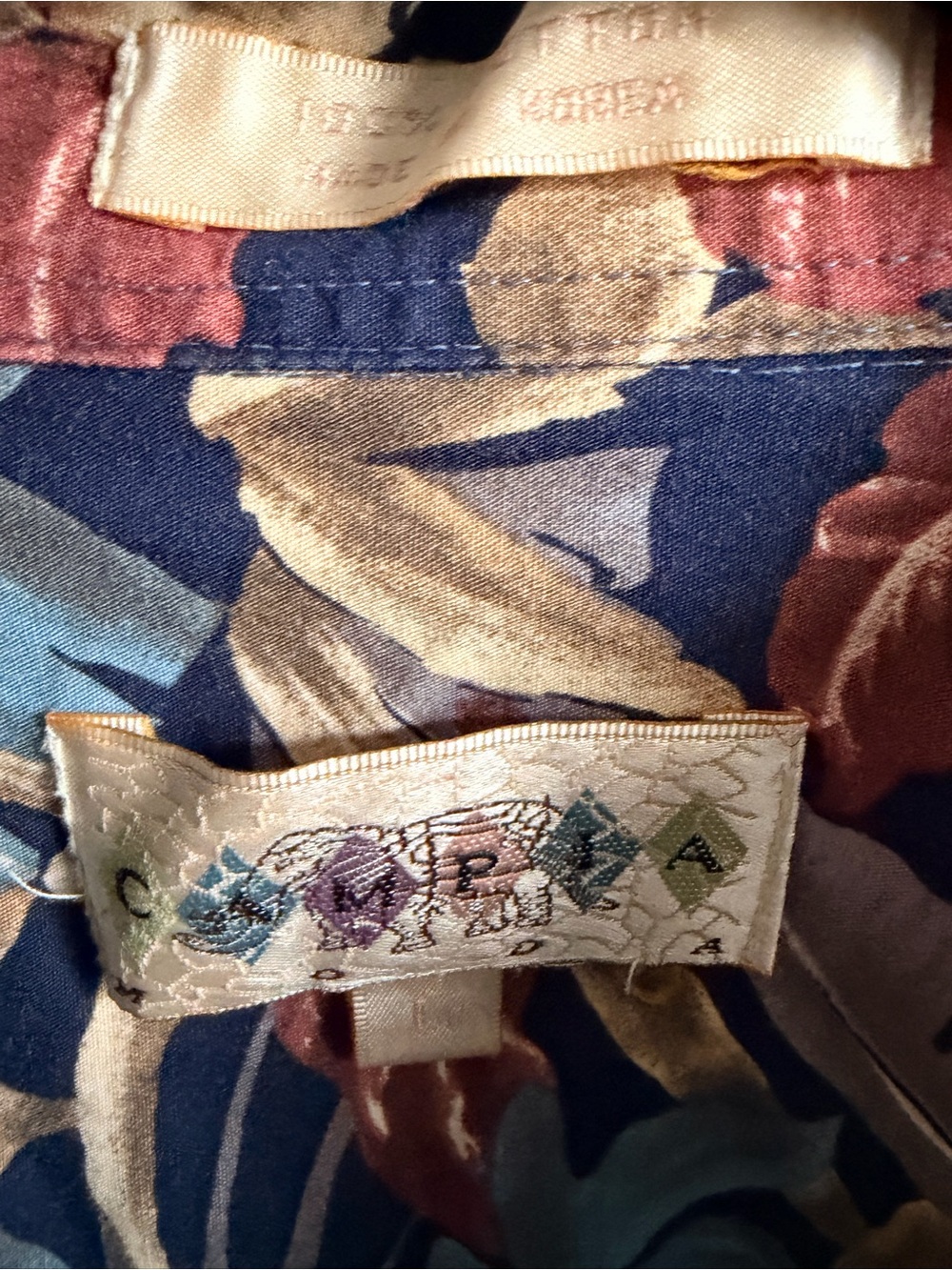 Men's Tropical Floral Button-Up Shirt in Navy, Red & Tan - Picture 3 of 3